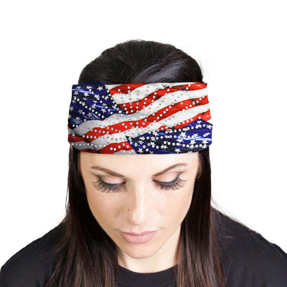 Milwaukee Leather | Bling Designed Wide Headbands-Headwraps for Women Biker Bandana with Waving Flag - MLA8048