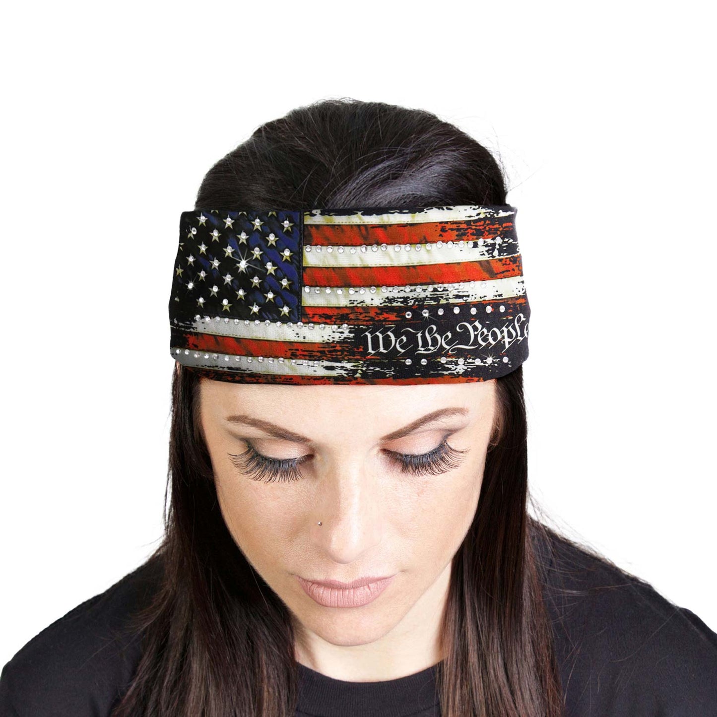Milwaukee Leather | Bling Designed Wide Headbands-Headwraps for Women Biker Bandana with We The People - MLA8049