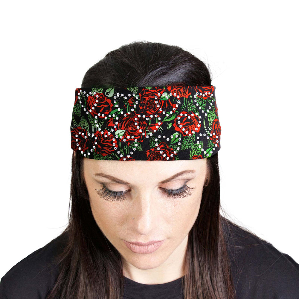Milwaukee Leather | Bling Designed Wide Headbands-Headwraps for Women Biker Bandana with Wild Roses- MLA8051