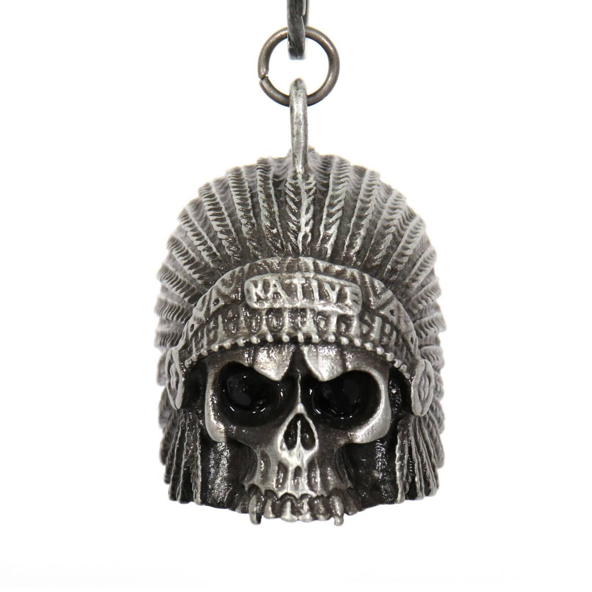 Milwaukee Leather MLB9025 'Native Skull with Black Eyes' Motorcycle Good Luck Bell | Key Chain Accessory for Bikers