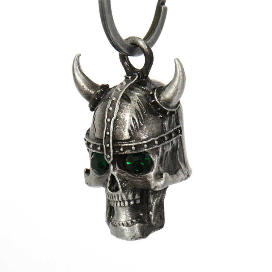 Milwaukee Leather MLB9048 'Viking Skull with Green Eyes' Motorcycle Good Luck Bell | Key Chain Accessory for Bikers