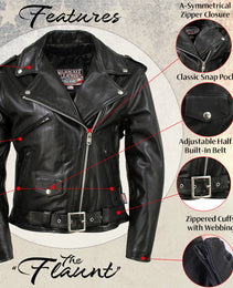 Milwaukee Leather USA MADE MLJKL5004 Women's Black The Flaunt Premium Classic Motorcycle Style Leather Jacket