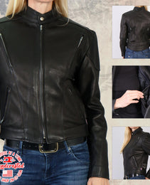Milwaukee Leather USA MADE MLJKL5001 Women's Black Foxy Premium Motorcycle Leather Jacket with Vents