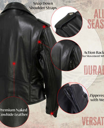 Milwaukee Leather USA MADE MLJKL5004 Women's Black The Flaunt Premium Classic Motorcycle Style Leather Jacket