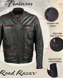 Milwaukee Leather USA MADE MLJKM5001 Men's Black Road Racer Premium Leather Motorcycle Jacket