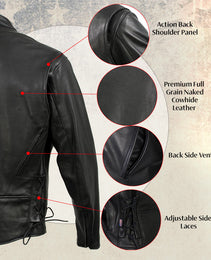 Milwaukee Leather USA MADE MLJKM5002 Men's Black Air Stream Vented Premium Leather Motorcycle Jacket with Side Laces
