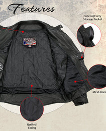 Milwaukee Leather USA MADE MLJKM5002 Men's Black Air Stream Vented Premium Leather Motorcycle Jacket with Side Laces