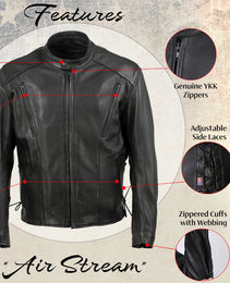 Milwaukee Leather USA MADE MLJKM5002 Men's Black Air Stream Vented Premium Leather Motorcycle Jacket with Side Laces