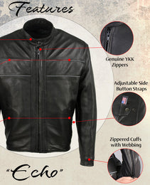 Milwaukee Leather USA MADE MLJKM5003 Men's Black Echo Premium Leather Motorcycle Jacket with Reflective Piping