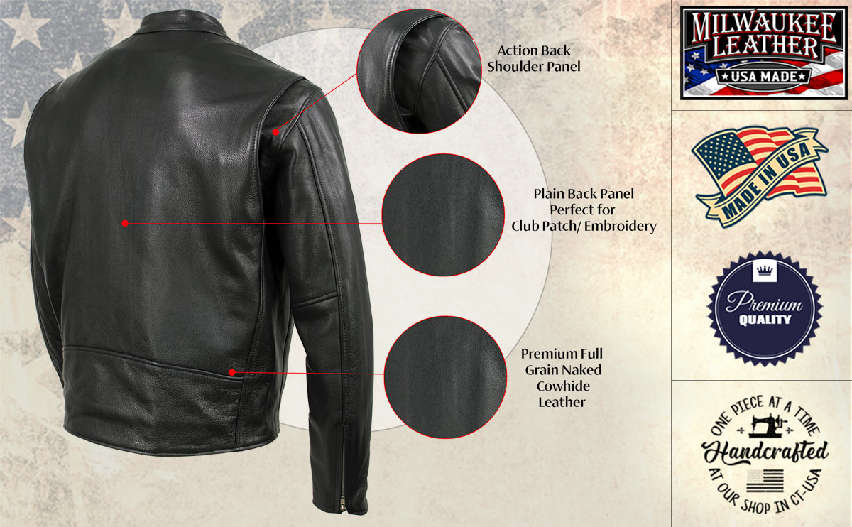 Milwaukee Leather USA MADE MLJKM5006 Men's Black Rumble Premium Leather Motorcycle Jacket