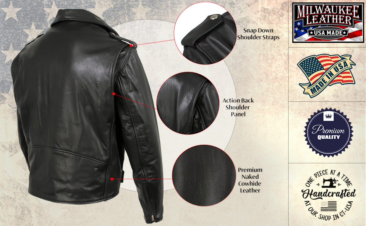 Milwaukee Leather USA MADE MLJKM5009 Men's Black 'The Dean' Premium Leather Throwback Motorcycle Jacket