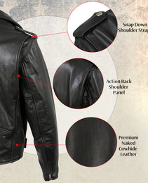 Milwaukee Leather USA MADE MLJKM5009 Men's Black 'The Dean' Premium Leather Throwback Motorcycle Jacket