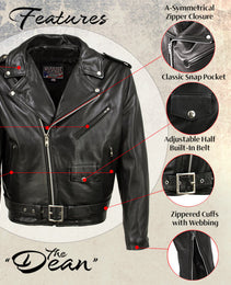 Milwaukee Leather USA MADE MLJKM5009 Men's Black 'The Dean' Premium Leather Throwback Motorcycle Jacket