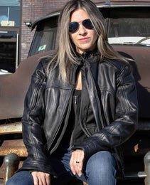Milwaukee Leather Women's Vented Racer Leather Jacket with Removable Hoodie MLL2501