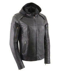 Milwaukee Leather MLL2501 Ladies ‘Vented Racer’ Leather Jacket with Removable Hoodie Liner
