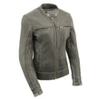 Milwaukee Leather MLL2550 Women's ‘Scooter ‘Distressed Grey Leather Motorcycle Riding Vented Jacket