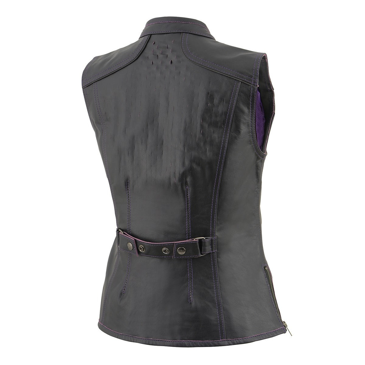 Milwaukee Leather MLL4507 Women's Black Leather Purple Accented Laser Cut Vented Scuba Style Motorcycle Rider Vest