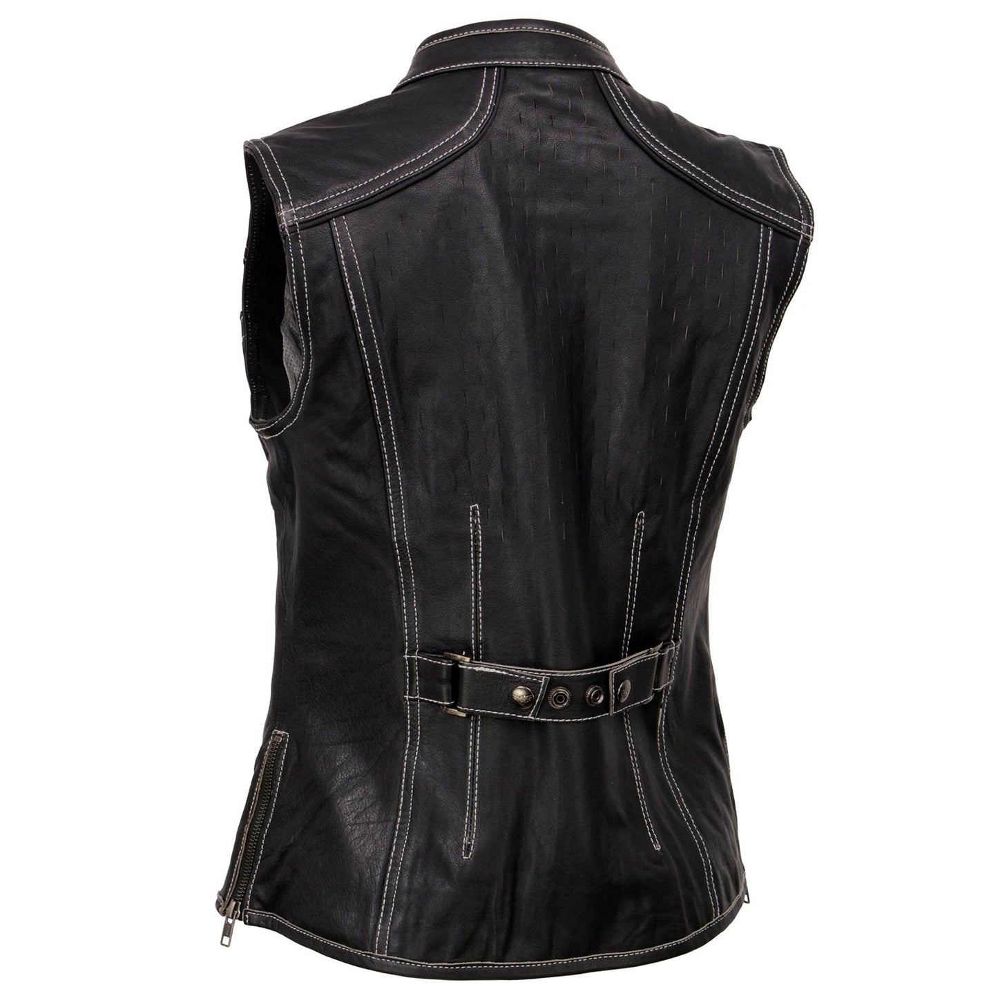 Milwaukee Leather MLL4507 Women's Black Leather Grey Accented Laser Cut Vented Scuba Style Motorcycle Rider Vest
