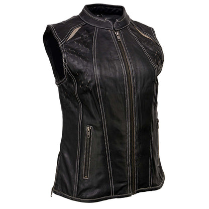 Milwaukee Leather MLL4507 Women's 'Laser Cut' Distressed Black and Purple Scuba Style Vest