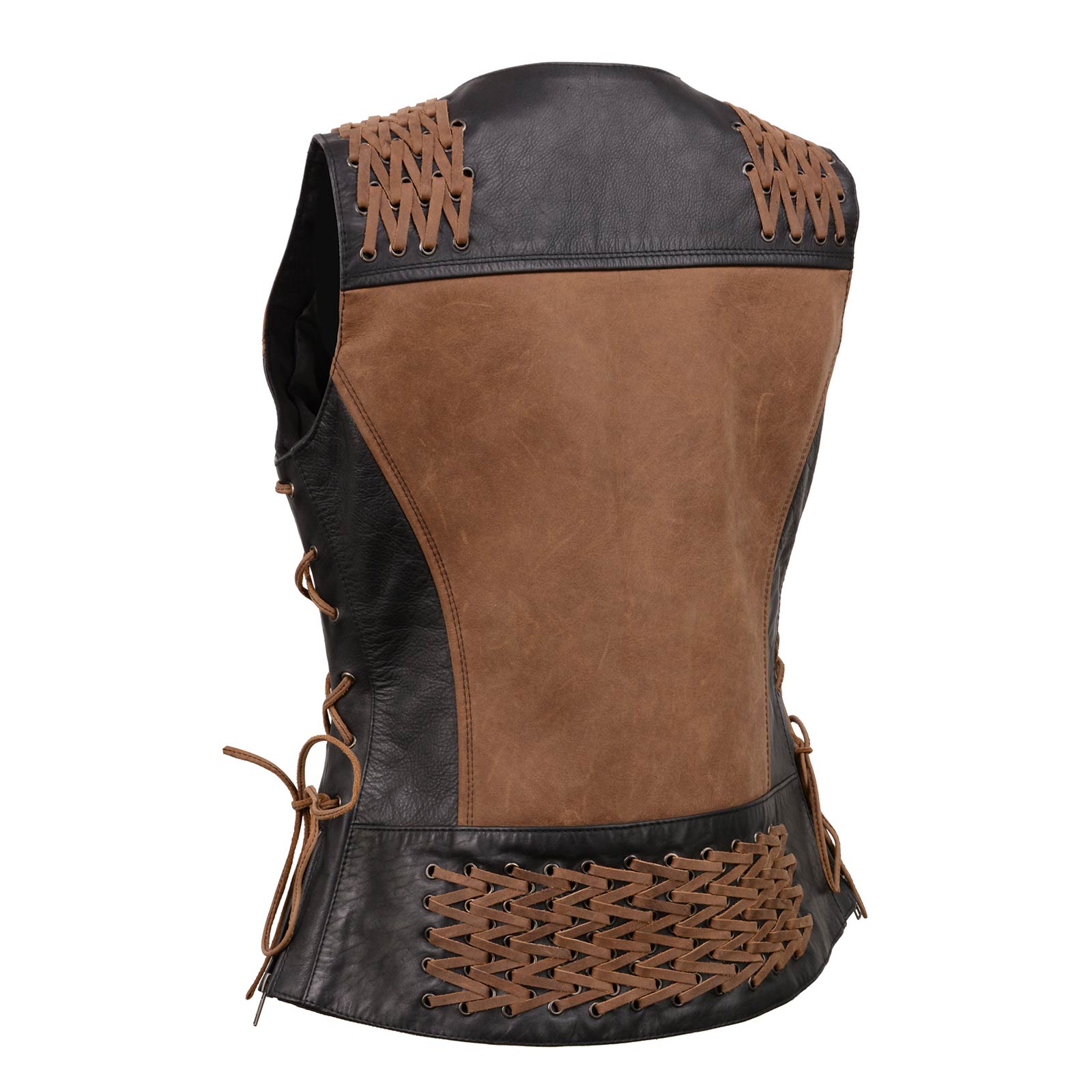 Milwaukee Leather MLL4509 Women's 'Smoocher' Vintage Two Tone Crazy Horse Brown and Black Leather Club Style Motorcycle Vest