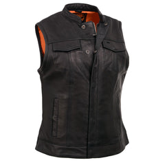 Milwaukee Leather MLL4512 Women’s Black Leather 'Lashes' Club Style Motorcycle Rider Vest W/ Concealed Dual Closure