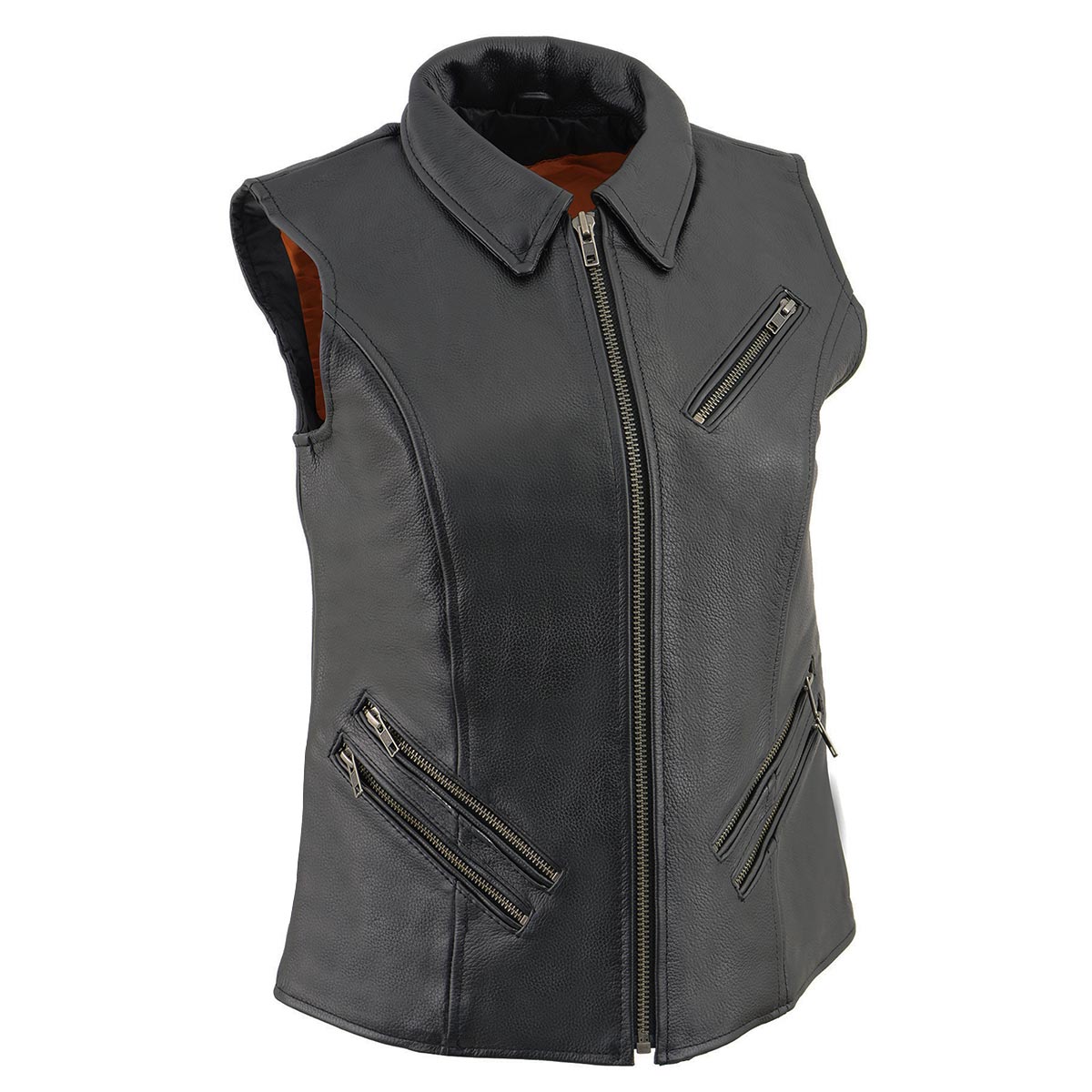 Milwaukee Leather MLL4520 Women’s Black Shirt Collar Motorcycle Rider Vest with 4 Front Lower Pockets