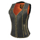 Milwaukee Leather MLL4527 Women's Distress Brown Leather Motorcycle Rider Vest- Stretch Side Panel W/ Lacing Detail