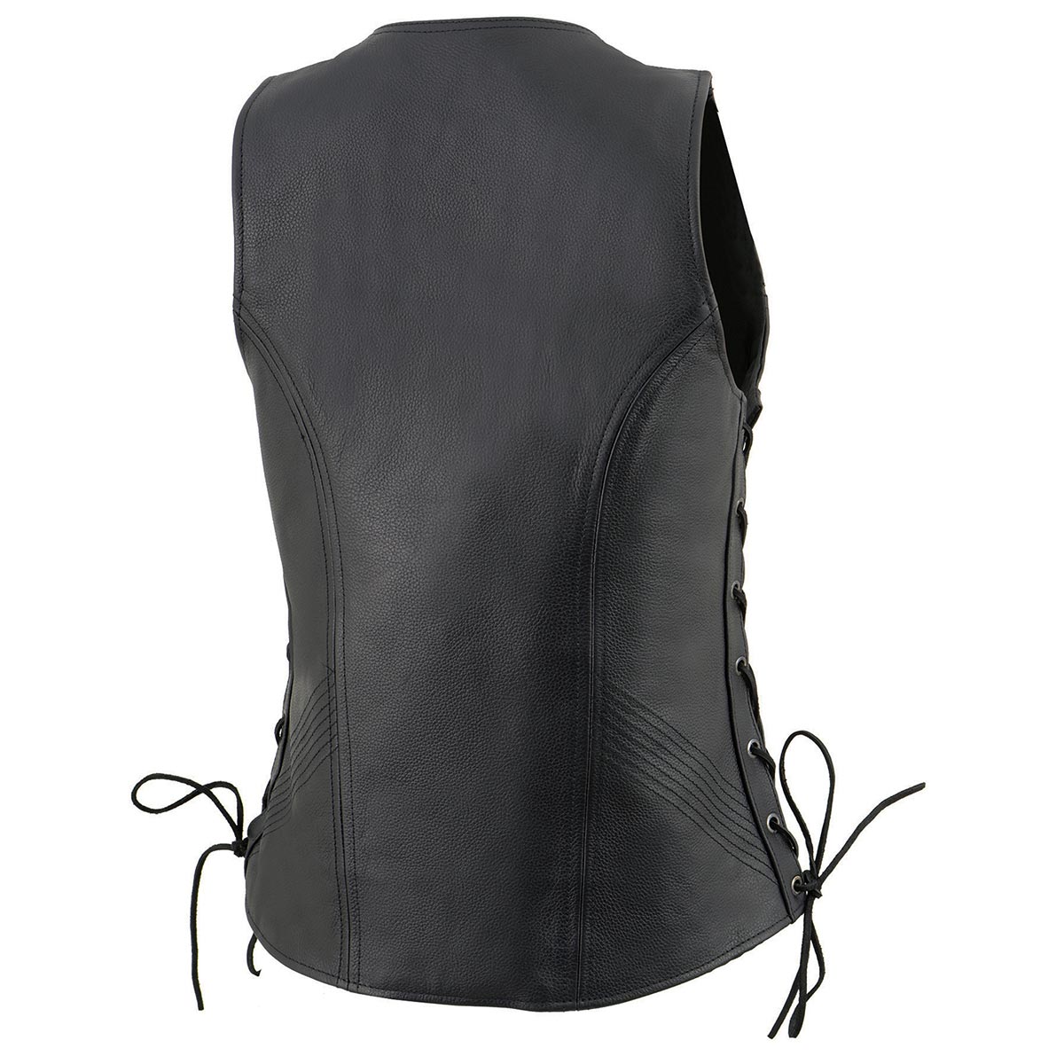 Milwaukee Leather MLL4531 Women's Black Leather Open V-Neck Side Lace Stitching Detail Motorcycle Rider Vest