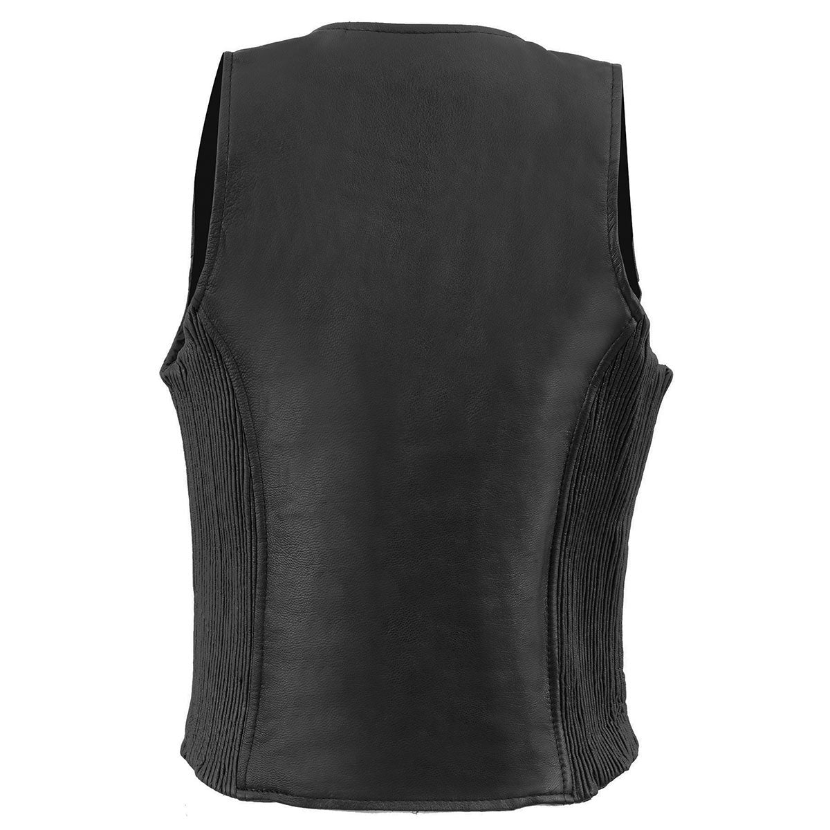 Milwaukee Leather MLL4555 Women's Black Naked Leather Motorcycle Rider Vest- Stretch Side Panel W/Front Zip Closure