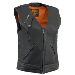 Milwaukee Leather MLL4571 Women's Black Lightweight Motorcycle Leather Vest w/ Crinkled Leather Design