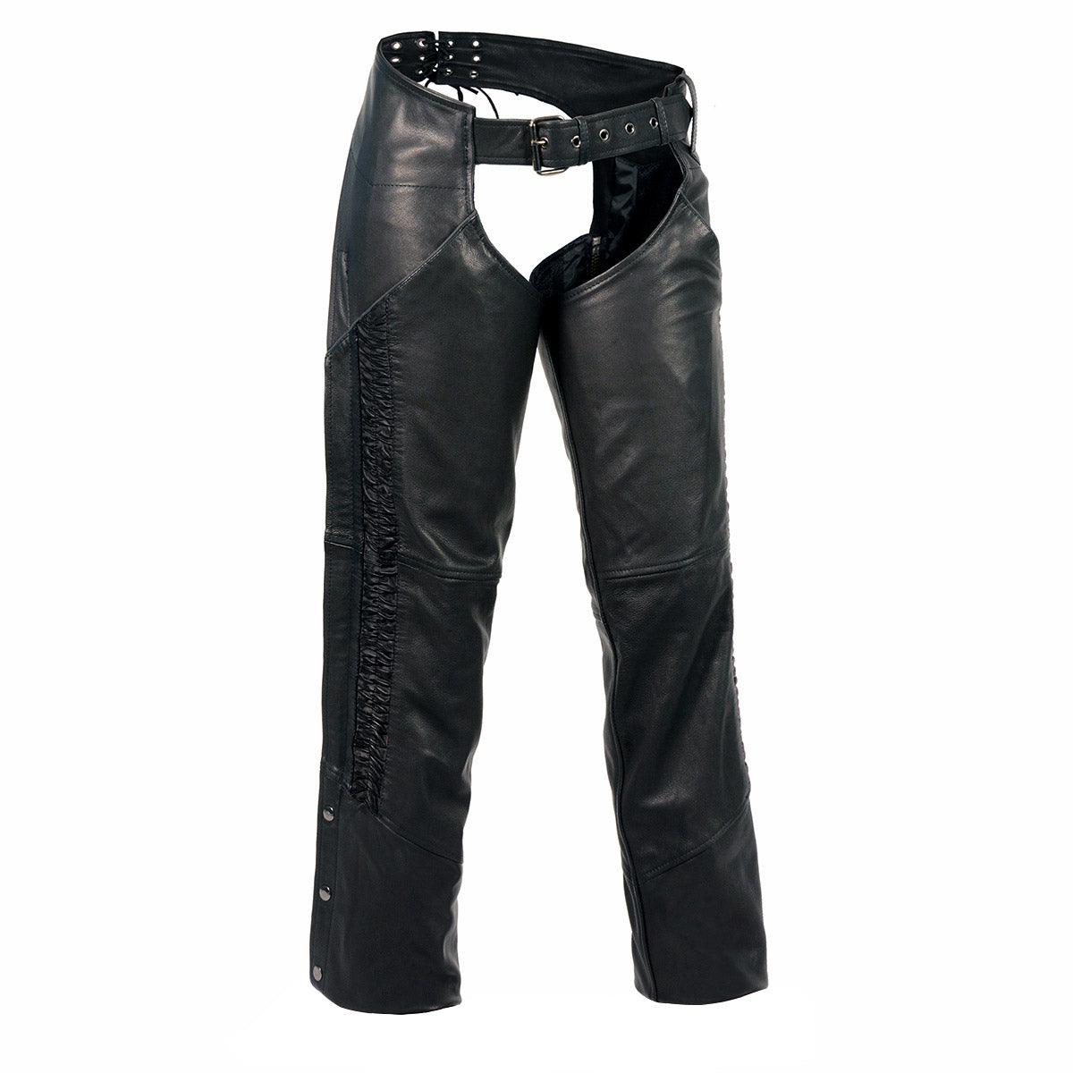 Milwaukee Leather Chaps for Women Black Naked Skin Black Crinkled Stripes- Reflective Trim Motorcycle Chap- MLL6500