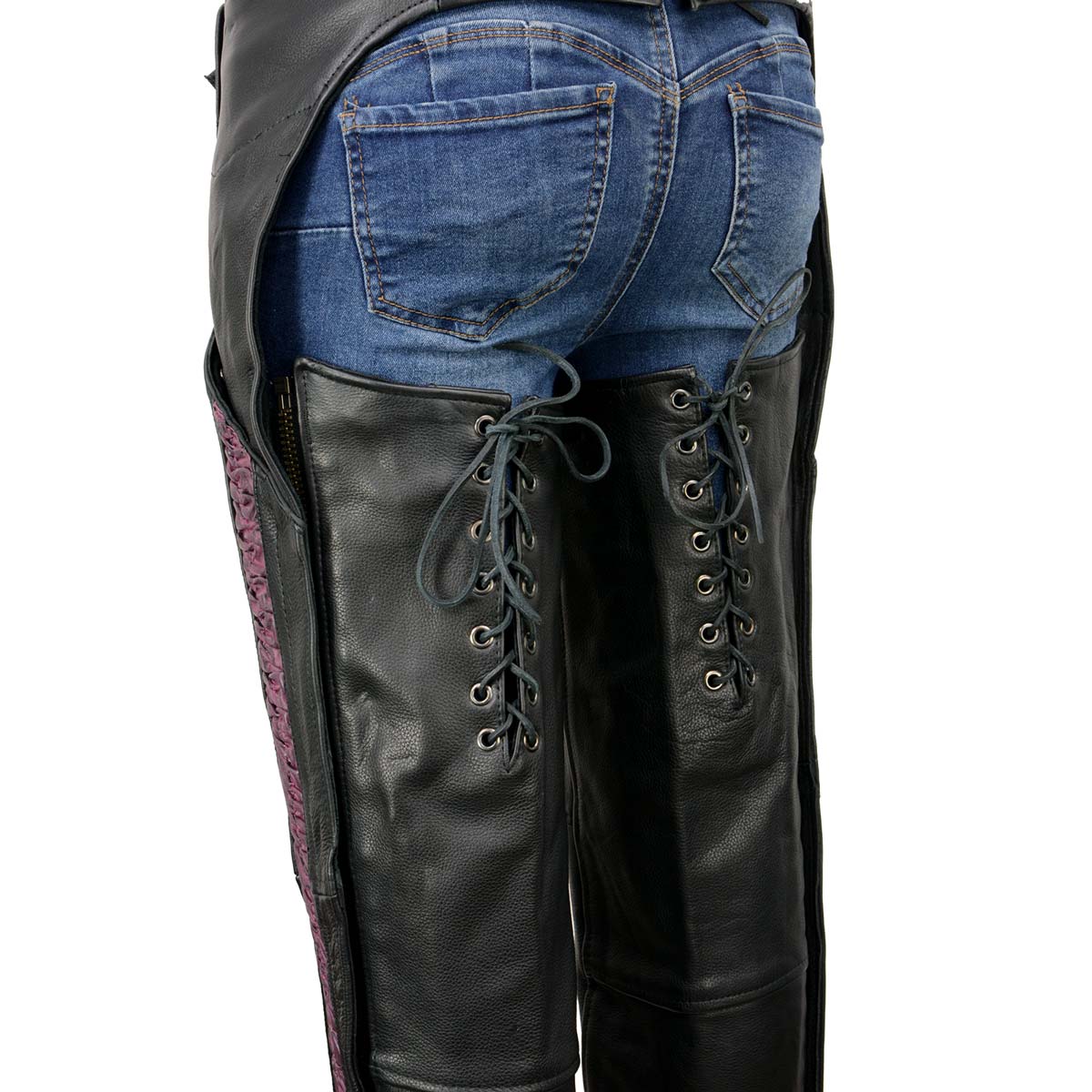 Milwaukee Leather MLL6500 Women's Leather Black and Purple Hip Set Chaps