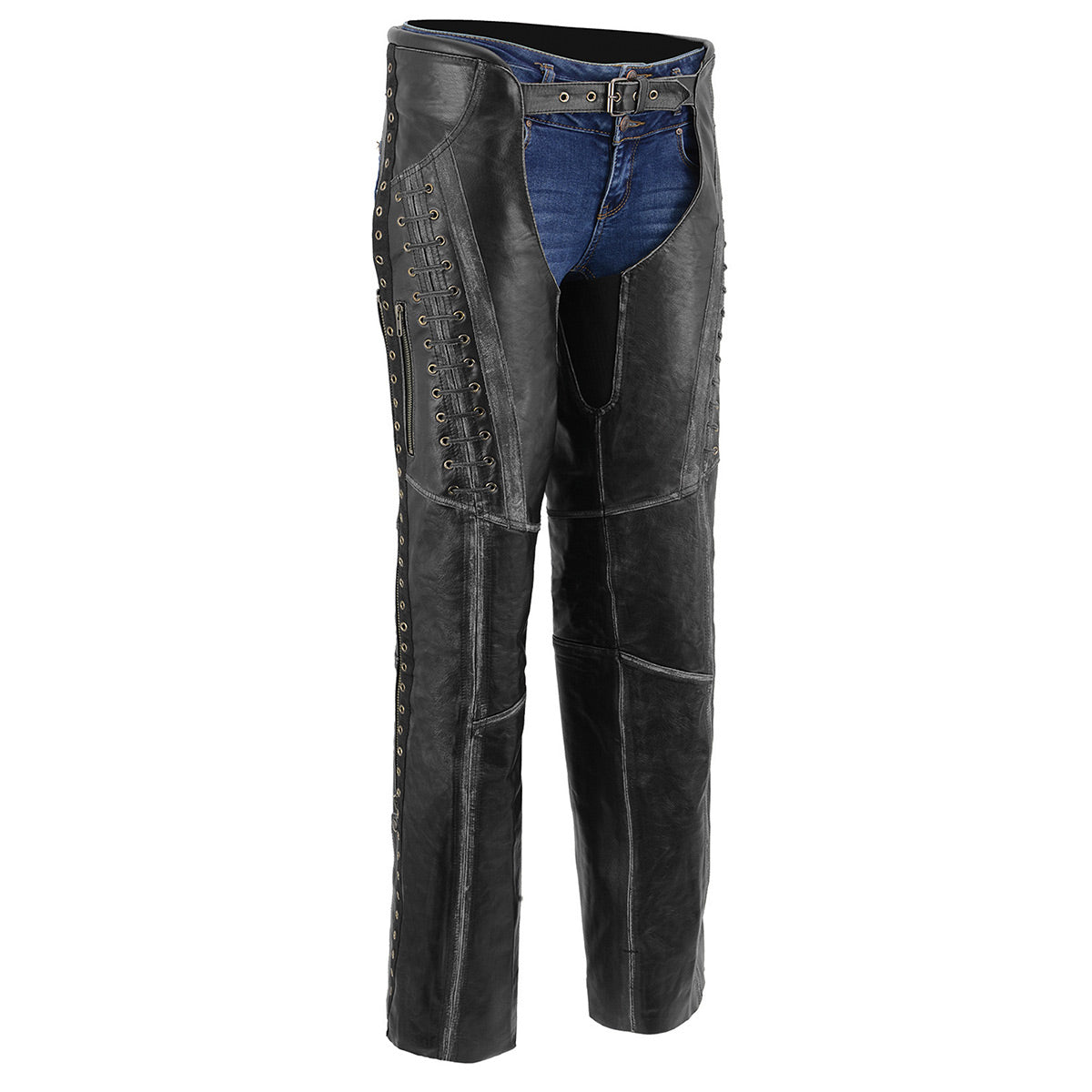 Milwaukee Leather MLL6526 Women 'Laced' Distressed Black Leather Chaps