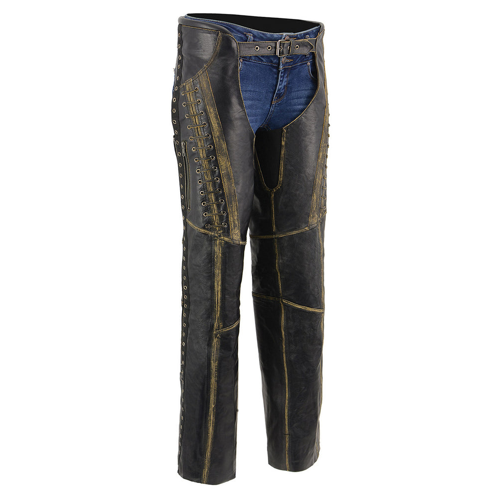 Milwaukee Leather MLL6527 Women's 'Laced & Star Accents' Distressed Brown Motorcycle Leather Chaps