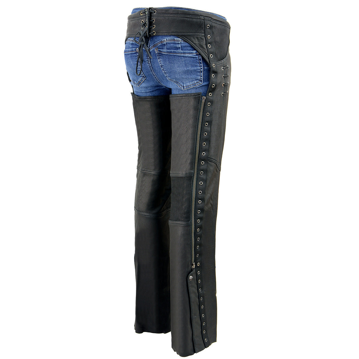 Milwaukee Leather Chaps for Women Black Lightweight Naked Goat Skin- Accent Lace Detailing Motorcycle Chap- MLL6535