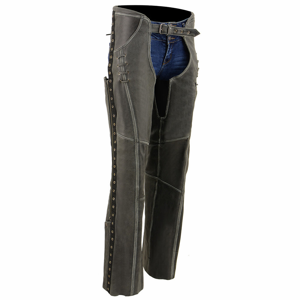Milwaukee Leather MLL6536 Women's Distressed Grey 'Elegant' Leather Motorcycle Chaps