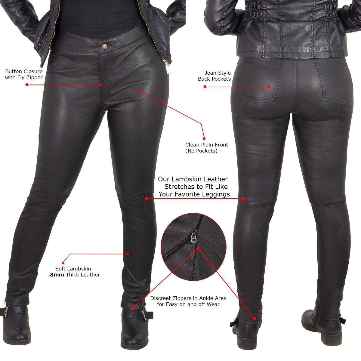 Black Pants - Patent Leather Pants - Zipper And Snapbutton Closure Pants