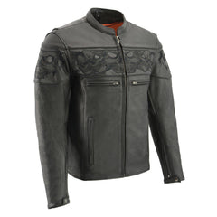 Milwaukee Leather MLM1501 Men's Reflective Skulls Premium Black Leather Motorcycle Jacket w/ Cool-Tec Treatement