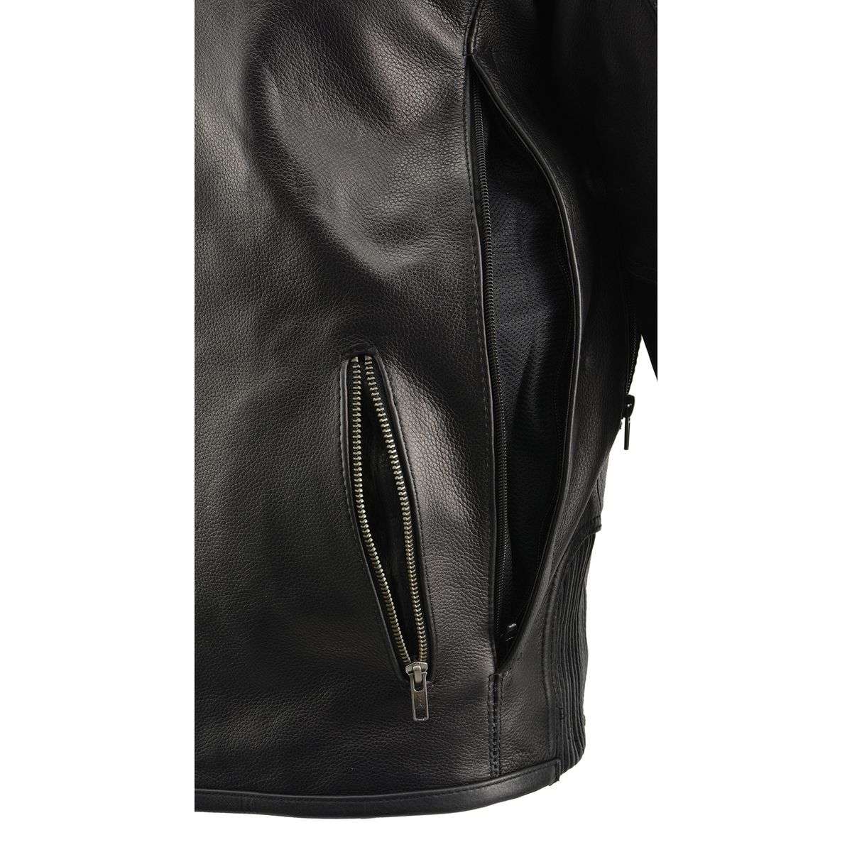 Milwaukee Leather MLM1502 Men's Black Premium Leather Vented Motorcycle Biker Jacket w/ Cool-Tec Leather Treatment Tech