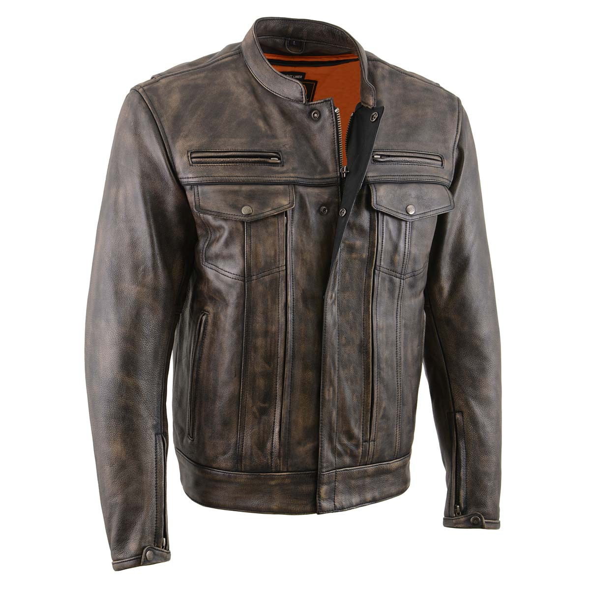 Milwaukee Leather MLM1508 Men's Distress Brown Leather Jacket with Utility Pockets