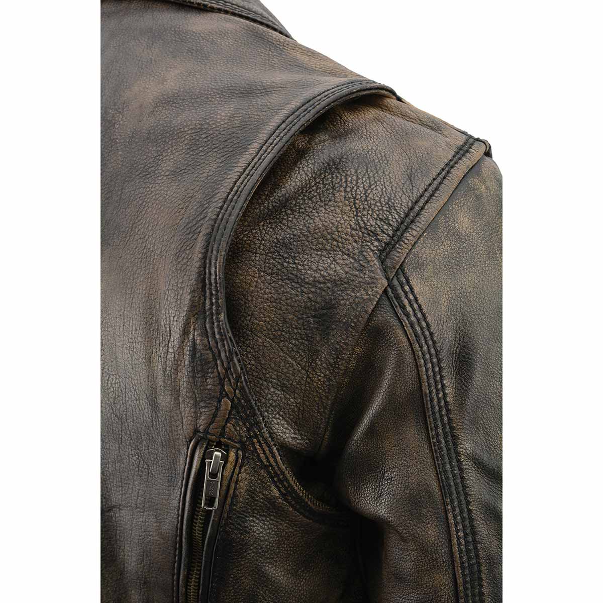 Milwaukee Leather MLM1515 Men's Distressed Brown 'Triple Stitched' Beltless Motorcycle Leather Jacket