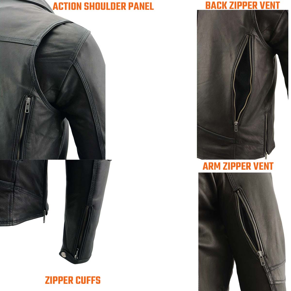 Milwaukee Leather MLM1516 Black Real Leather Motorcycle Jacket for