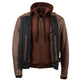 Milwaukee Leather MLM1518 Men's 'Scoundrel' Vintage Crazy Horse Brown Leather Jacket w/ Removable Hoodie