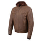 Milwaukee Leather MLM1518 Men's 'Scoundrel' Vintage Crazy Horse Brown Leather Jacket w/ Removable Hoodie