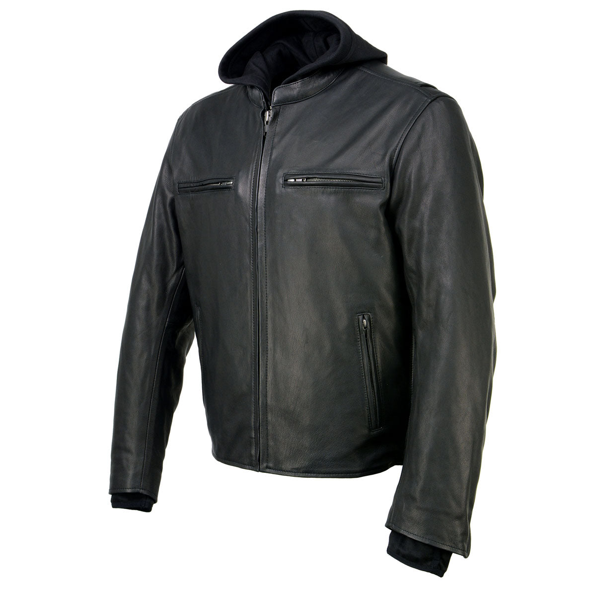 Milwaukee Leather MLM1523 Men's 'Scoundrel' Black Leather Fashion Motorcycle Riding Jacket w/ Removable Hoodie