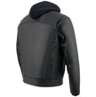 Milwaukee Leather MLM1537 Men's Black Leather ‘Utility Pocket’ Vented Jacket with Removable Hoodie