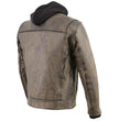 Milwaukee Leather MLM1538 Men's Distressed Brown Leather ‘Utility Pocket’ Vented Jacket with Removable Hoodie