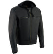 Milwaukee Leather MLM1552 Men's Black Leather ‘Utility Pocket’ Vented Jacket with Removable Hoodie