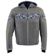 Milwaukee Leather MLM1562 Men's Distressed Grey Leather Jacket with Reflective Skulls