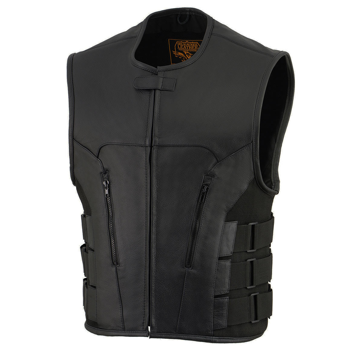 Milwaukee Leather MLM3500 Men's 'Basher' Bullet Proof Style SWAT Leather Vest w/ Single Panel Back for Patches